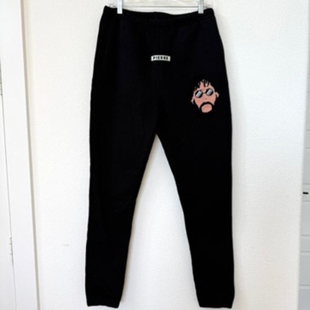 PIERRE THE BRAND Graphic‎ Jogger Sweatpants Black Embroidered Face Logo Size S